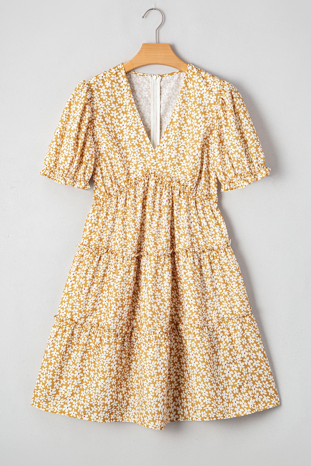 Floral V-Neck Short Sleeve Tiered Mini Dress - Rooted & Reckless Co.