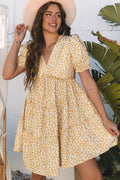Floral V-Neck Short Sleeve Tiered Mini Dress - Rooted & Reckless Co.