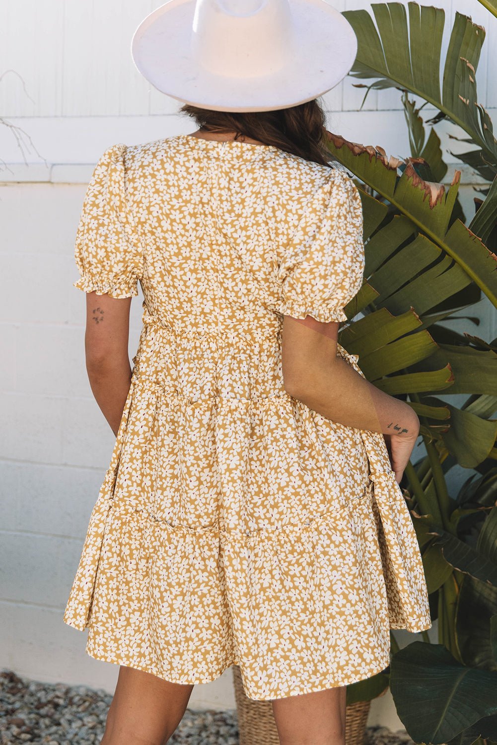 Floral V-Neck Short Sleeve Tiered Mini Dress - Rooted & Reckless Co.