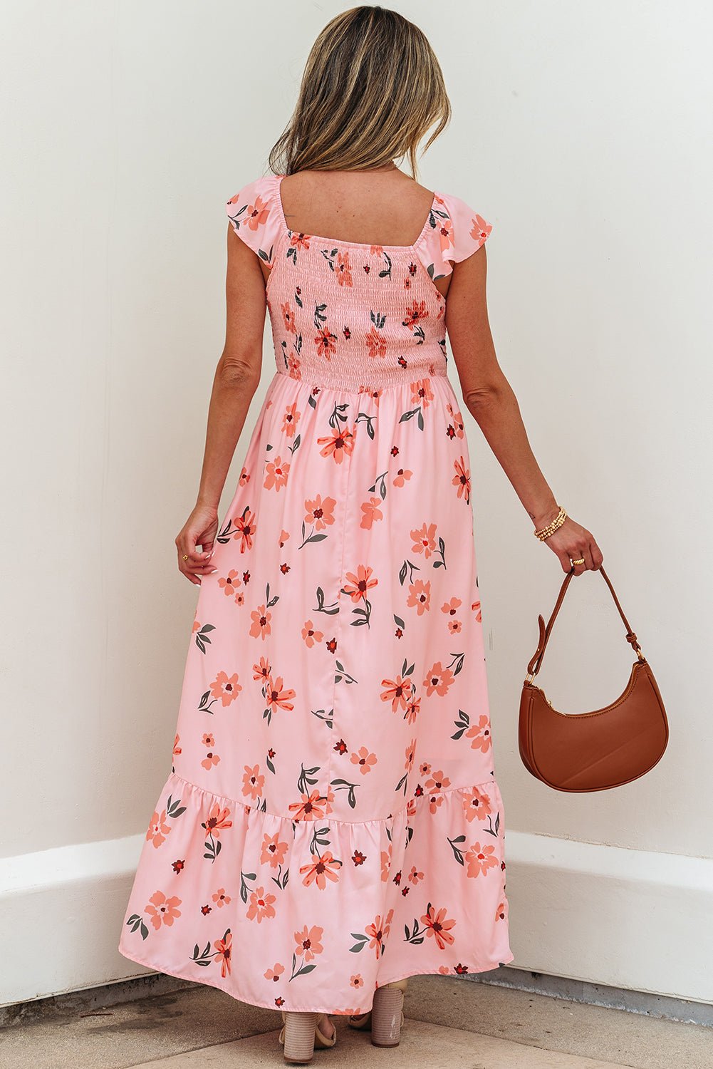 Floral V-Neck Smocked Ruffle Hem Maxi Dress - Rooted & Reckless Co.
