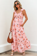 Floral V-Neck Smocked Ruffle Hem Maxi Dress - Rooted & Reckless Co.