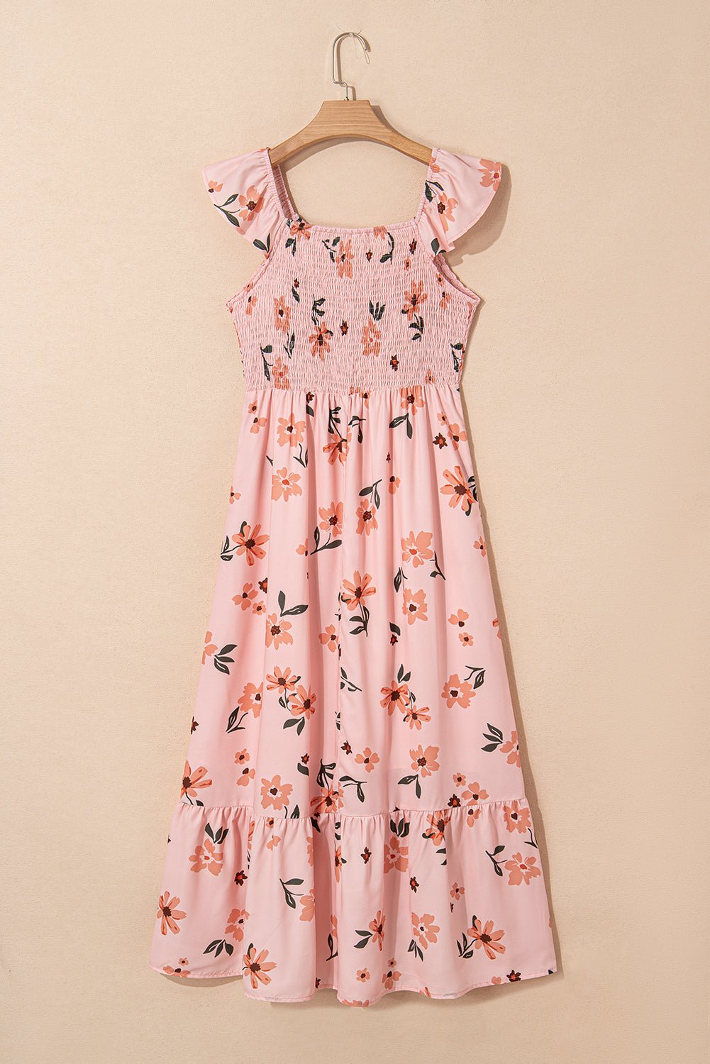Floral V-Neck Smocked Ruffle Hem Maxi Dress - Rooted & Reckless Co.