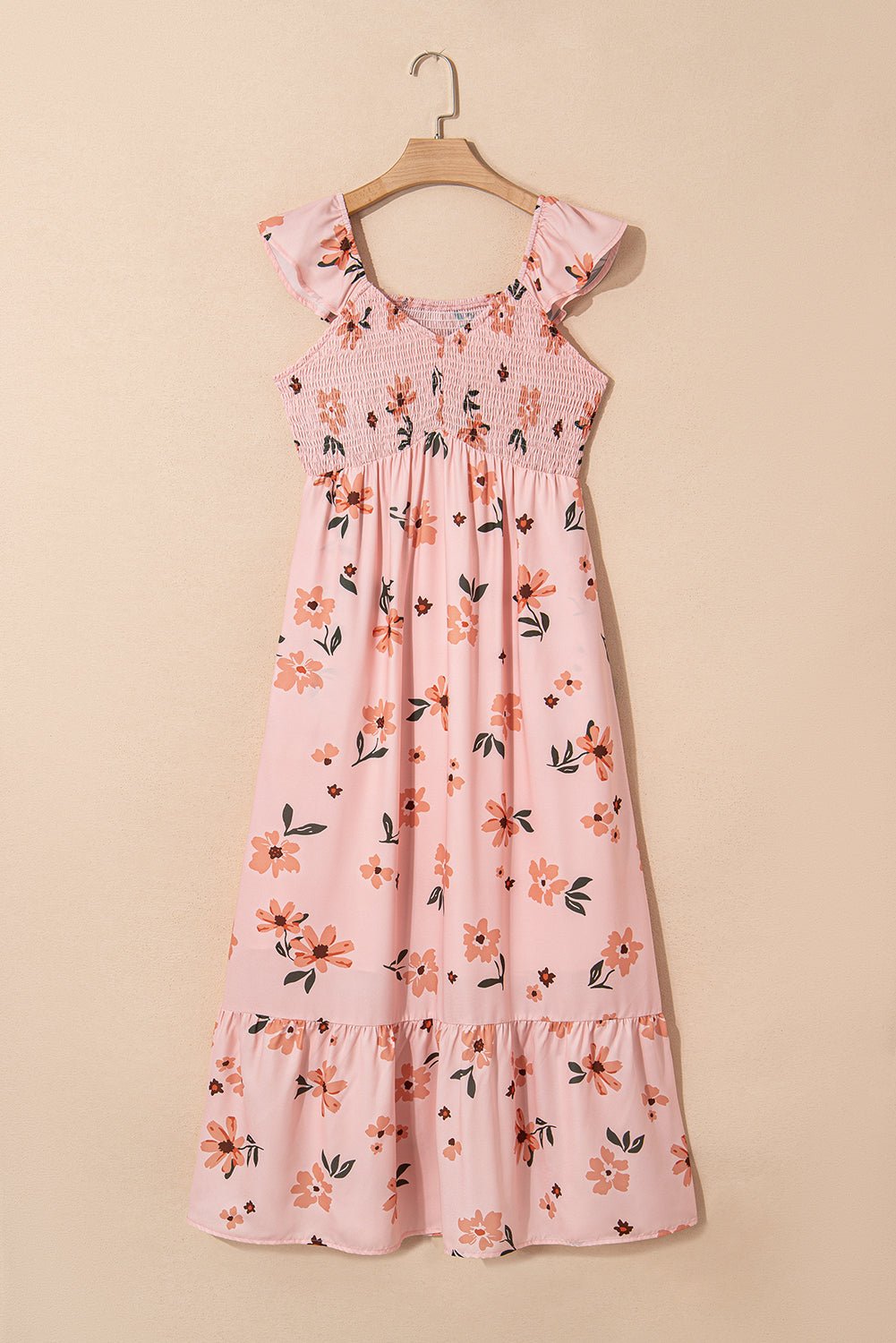 Floral V-Neck Smocked Ruffle Hem Maxi Dress - Rooted & Reckless Co.