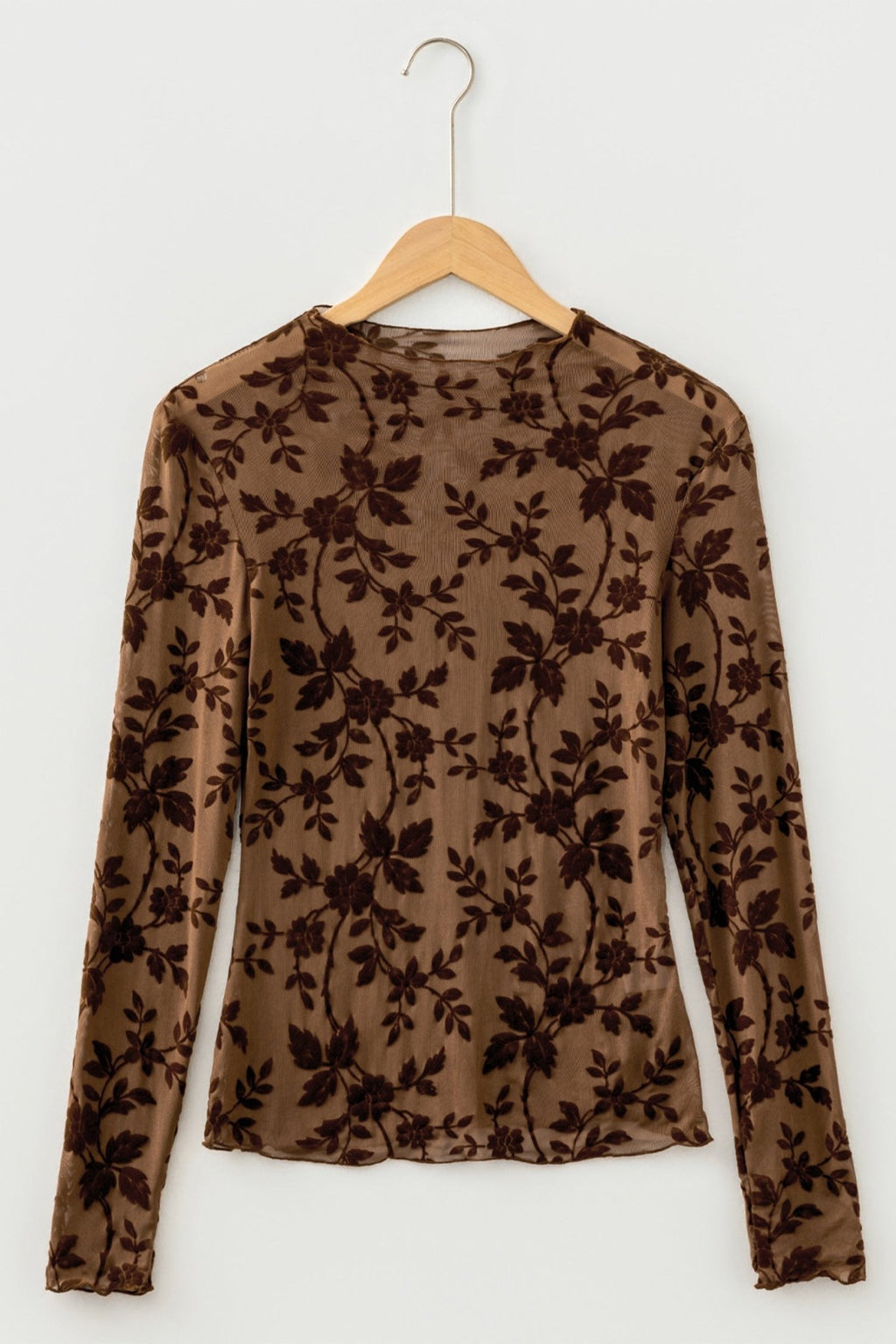 Floral Velvet Burnout Mesh Long Sleeve Top - Rooted & Reckless Co.