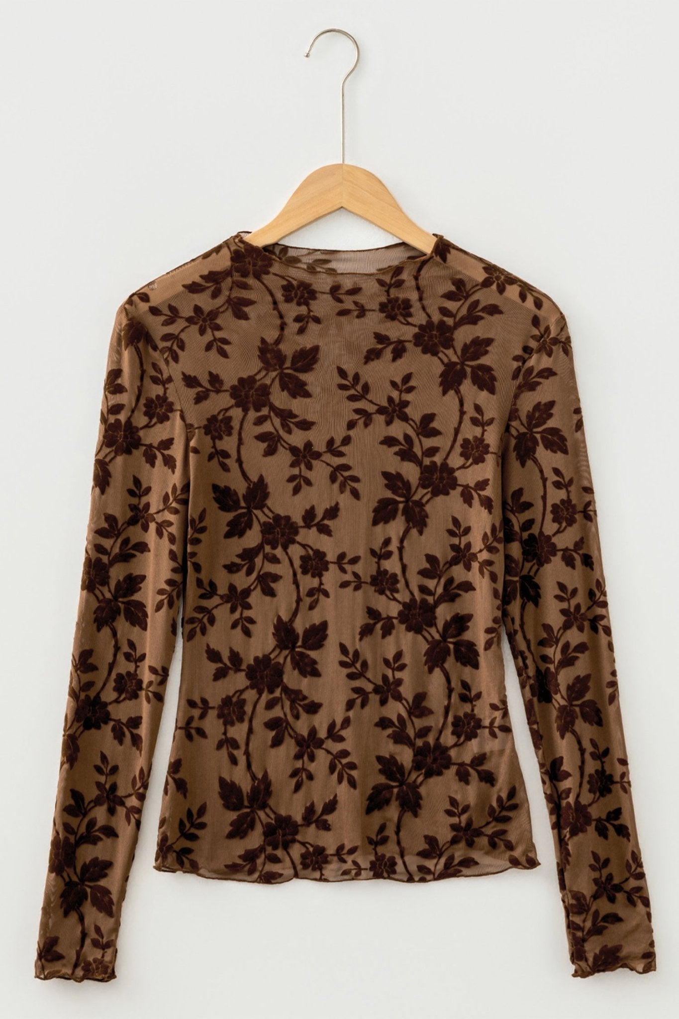 Floral Velvet Burnout Mesh Long Sleeve Top - Rooted & Reckless Co.