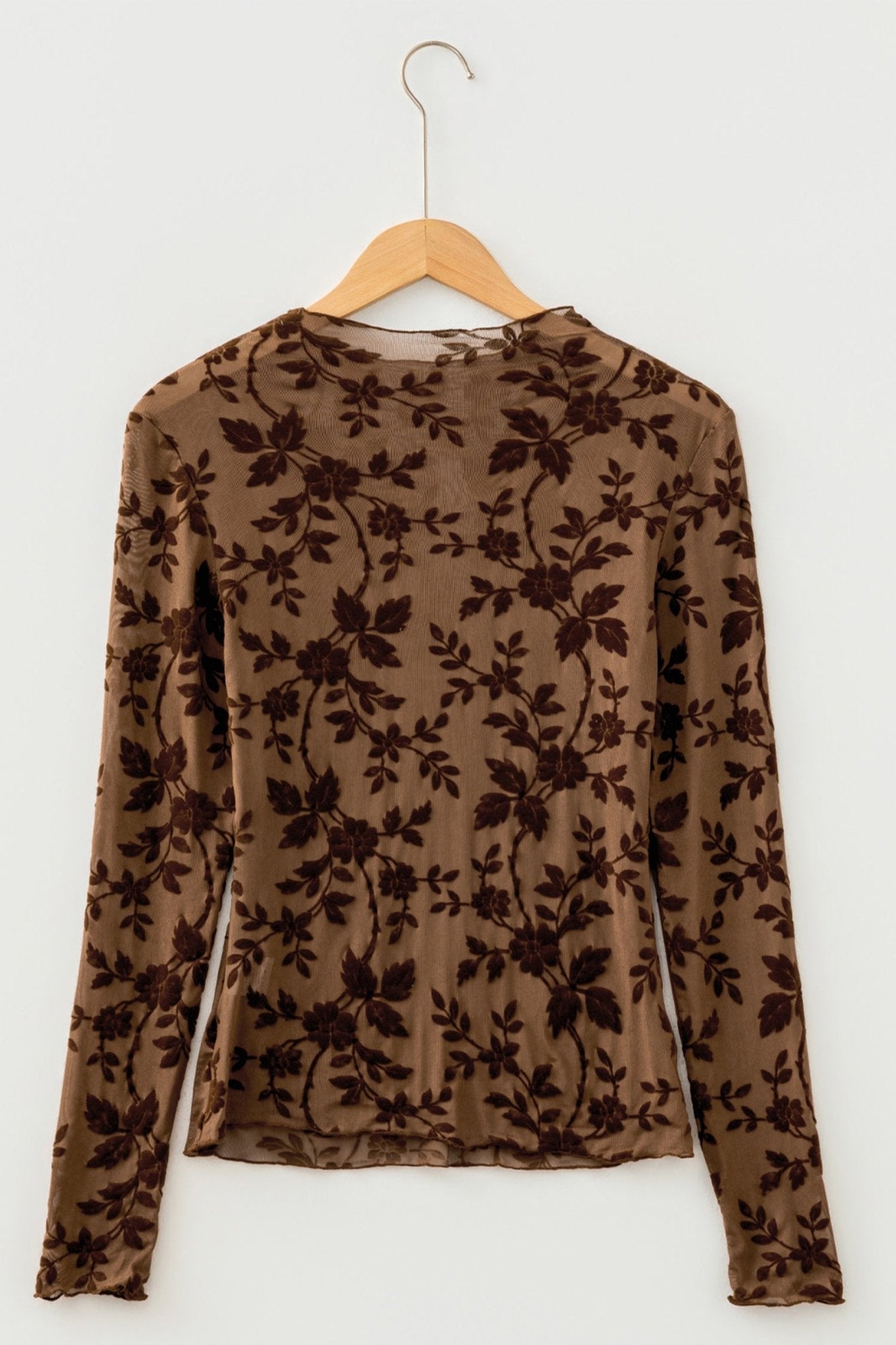 Floral Velvet Burnout Mesh Long Sleeve Top - Rooted & Reckless Co.