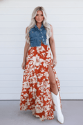 Floral Western High Split Maxi Skirt - Rooted & Reckless Co.