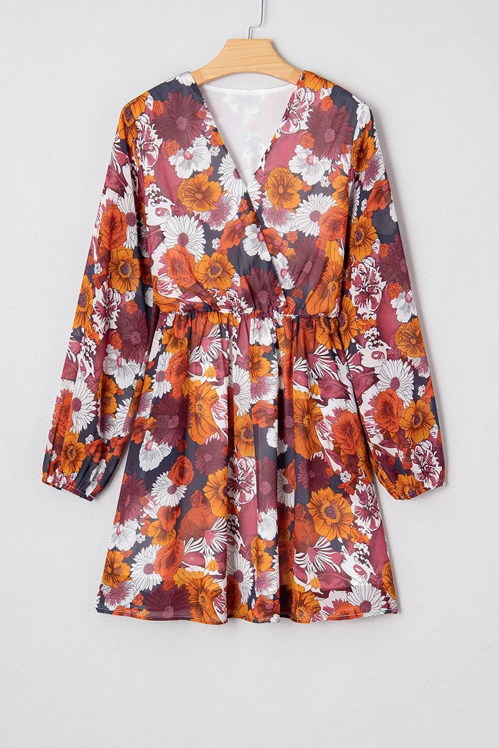 Floral Wrap V-Neck Puff Sleeve Mini Dress - Rooted & Reckless Co.