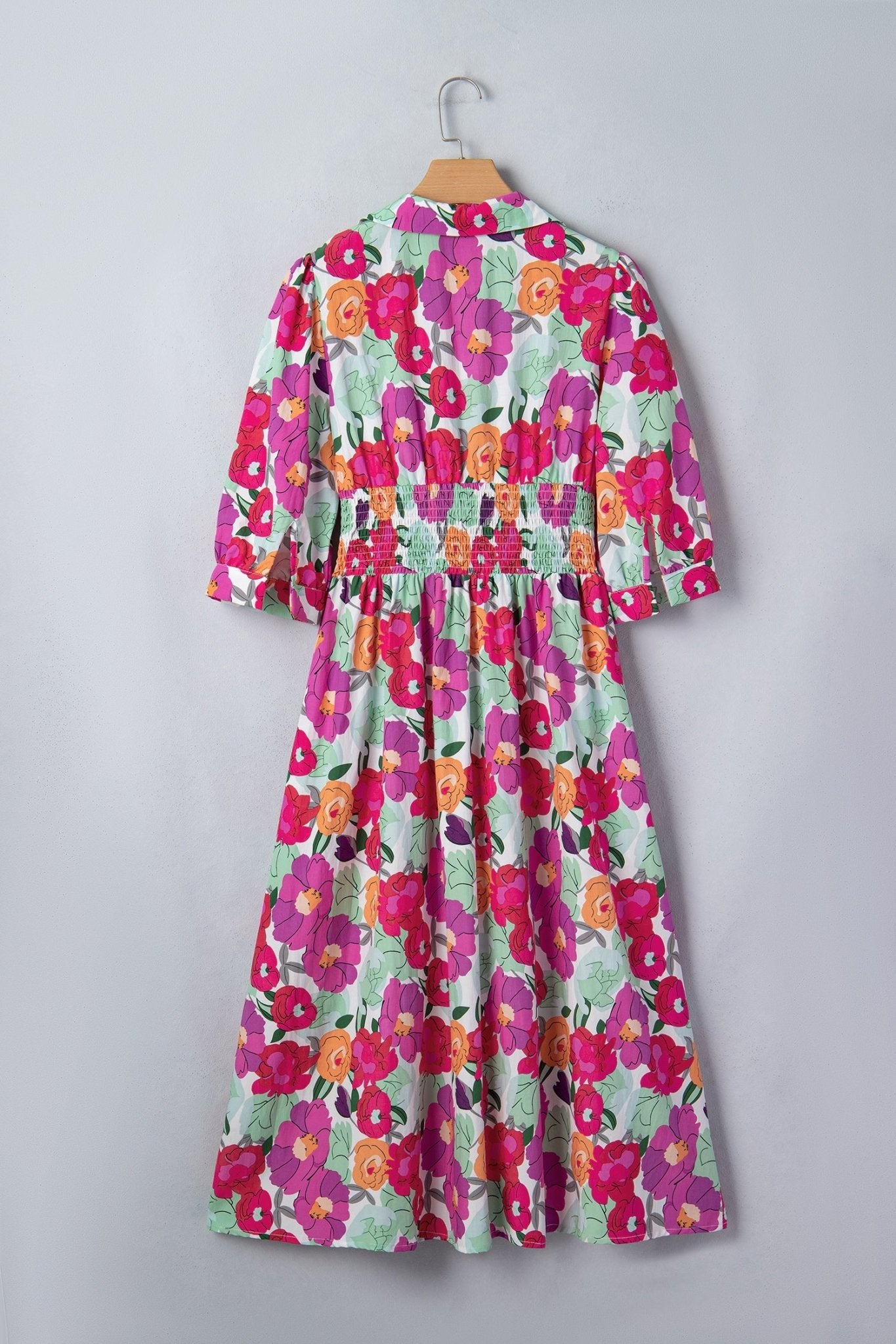 Floral Zip-Up V-Neck Short Puff Sleeve Dress - Rooted & Reckless Co.