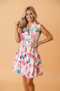 Floral Zip Up V-Neck Smocked Flared Mini Dress - Rooted & Reckless Co.