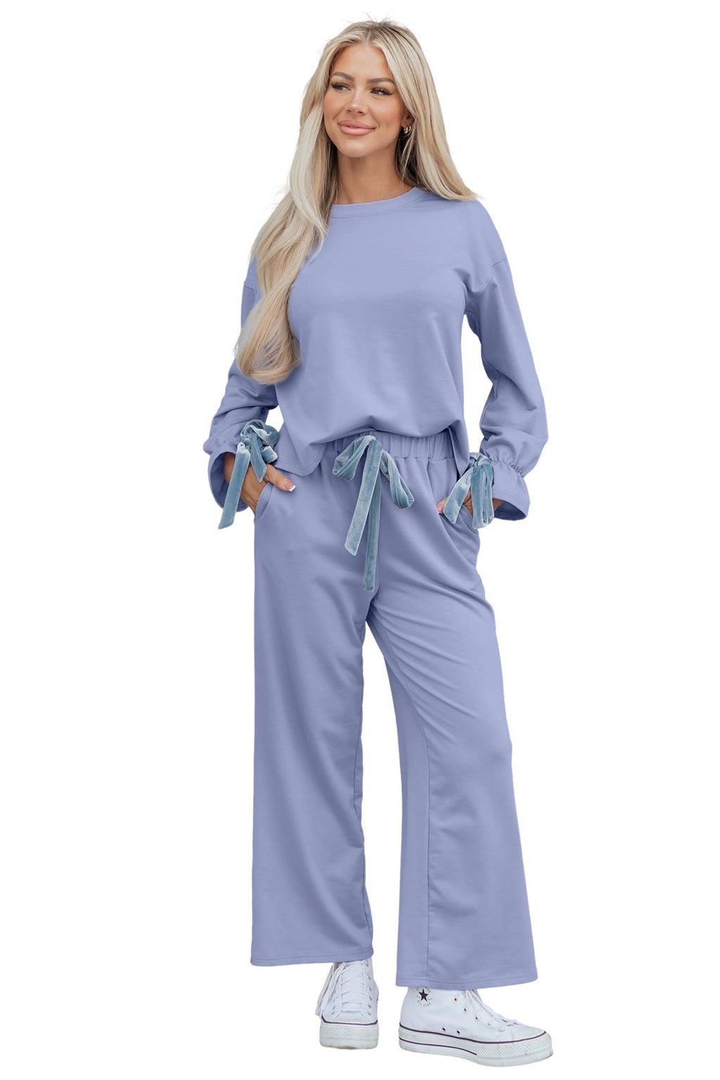 Flounce Long Sleeve Top and Drawstring Pants Set - Rooted & Reckless Co.