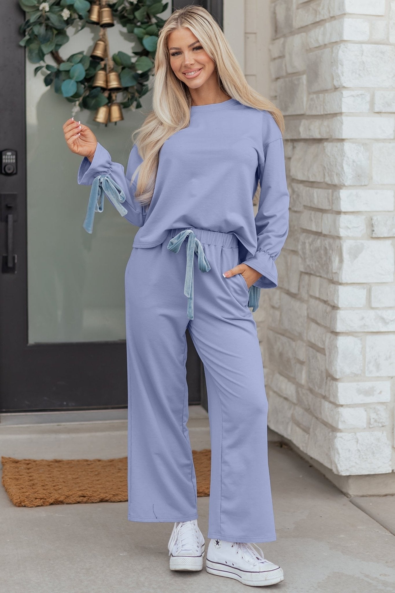 Flounce Long Sleeve Top and Drawstring Pants Set - Rooted & Reckless Co.