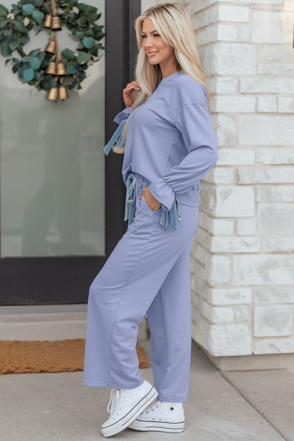 Flounce Long Sleeve Top and Drawstring Pants Set - Rooted & Reckless Co.