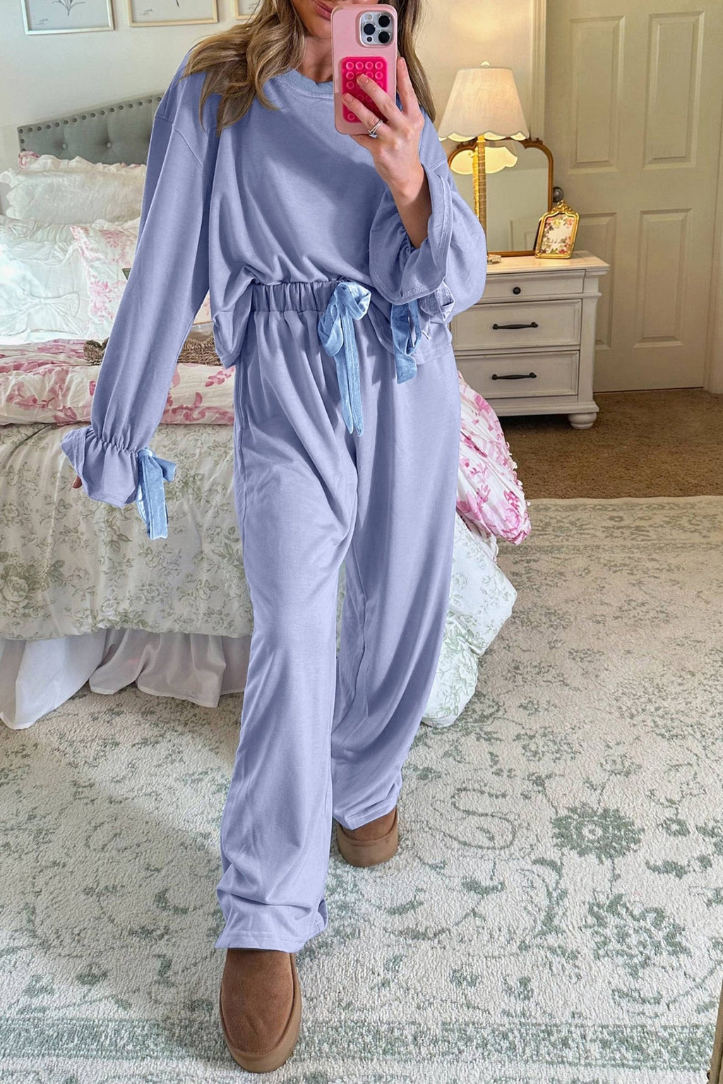 Flounce Long Sleeve Top and Drawstring Pants Set - Rooted & Reckless Co.