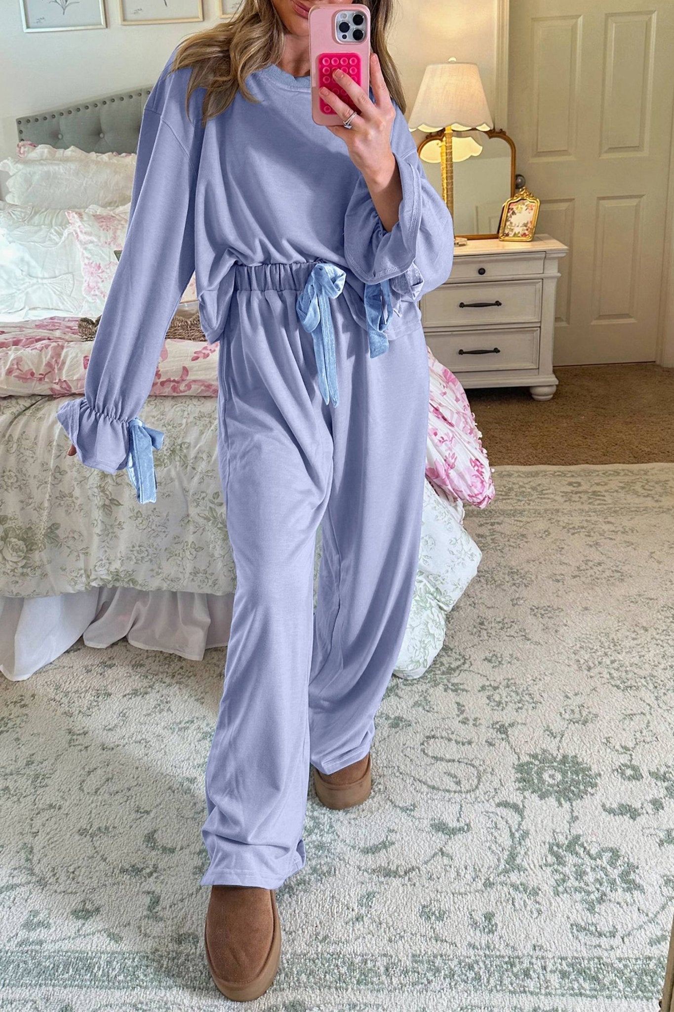 Flounce Long Sleeve Top and Drawstring Pants Set - Rooted & Reckless Co.