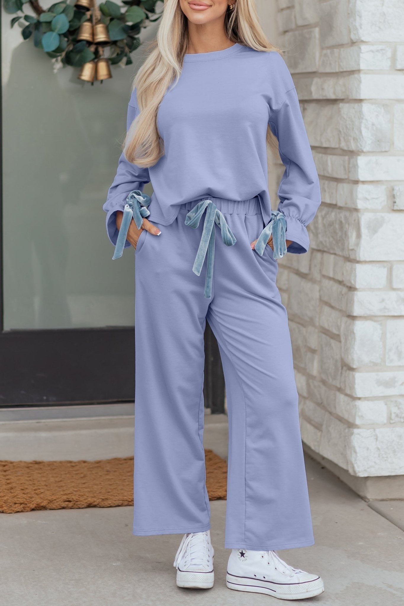 Flounce Long Sleeve Top and Drawstring Pants Set - Rooted & Reckless Co.