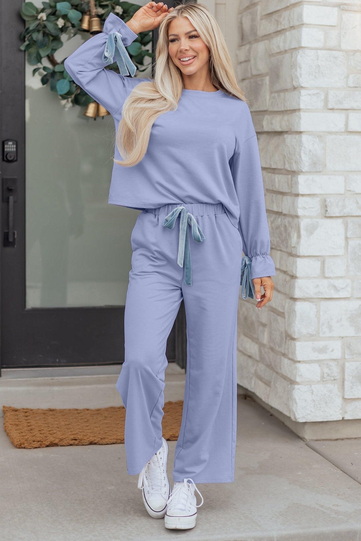 Flounce Long Sleeve Top and Drawstring Pants Set - Rooted & Reckless Co.
