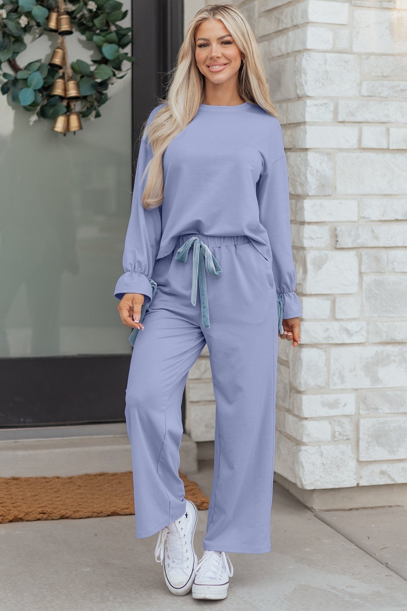 Flounce Long Sleeve Top and Drawstring Pants Set - Rooted & Reckless Co.