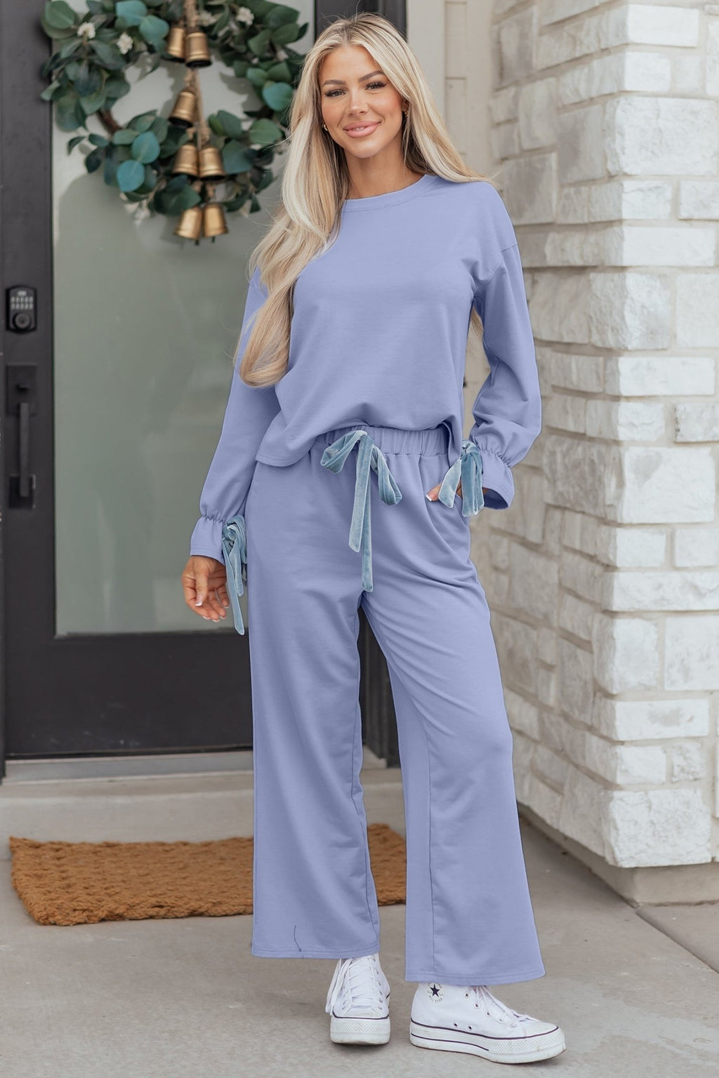 Flounce Long Sleeve Top and Drawstring Pants Set - Rooted & Reckless Co.
