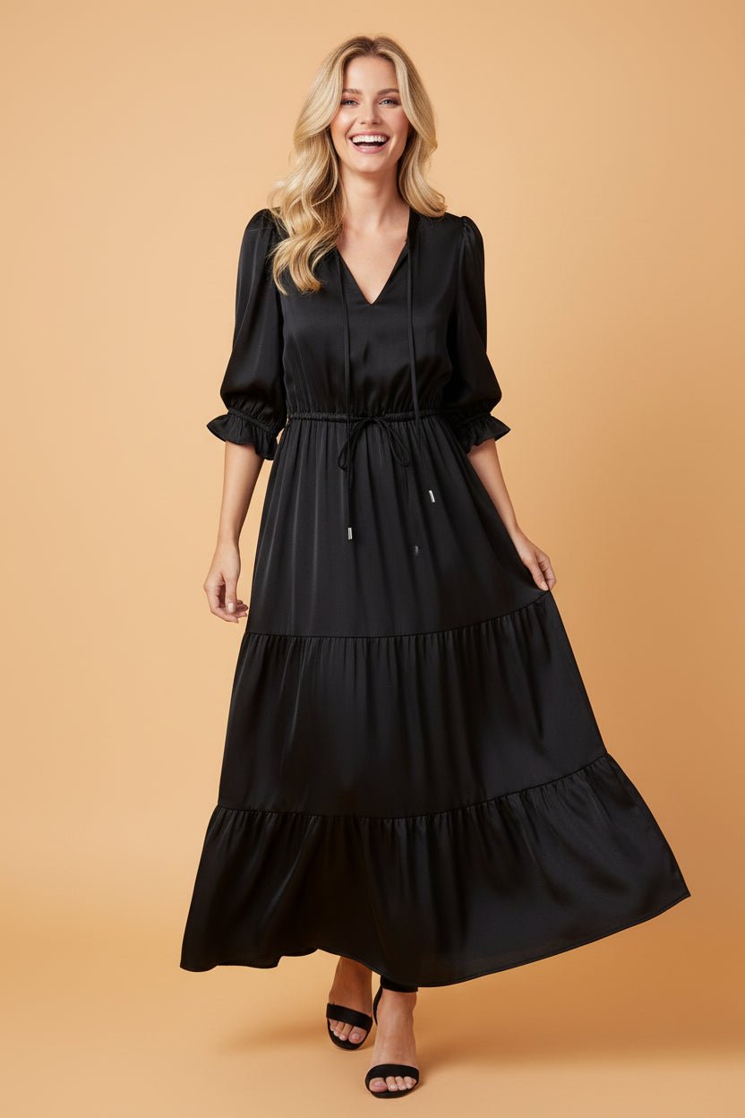 Flounced 3/4 Sleeve Tiered Maxi Dress - Rooted & Reckless Co.