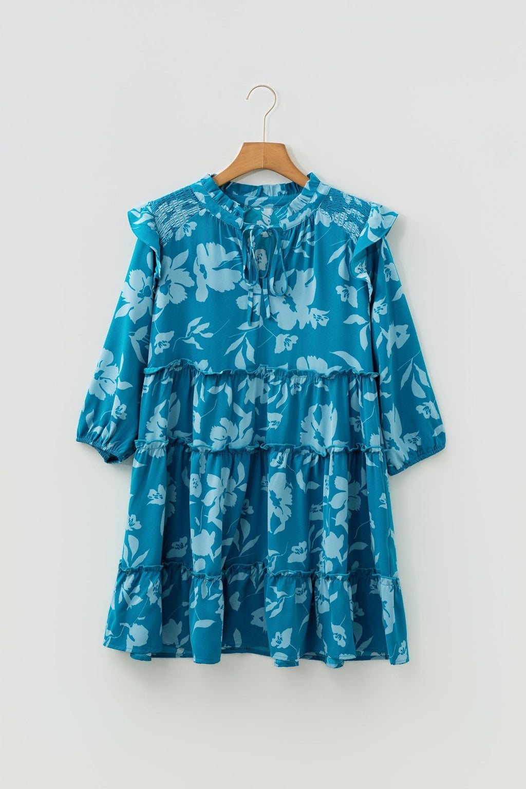 Flower 3/4 Sleeve Ruffle Tiered Dress - Rooted & Reckless Co.