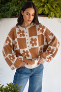 Flower Checker Henley Baggy Sweater - Rooted & Reckless Co.