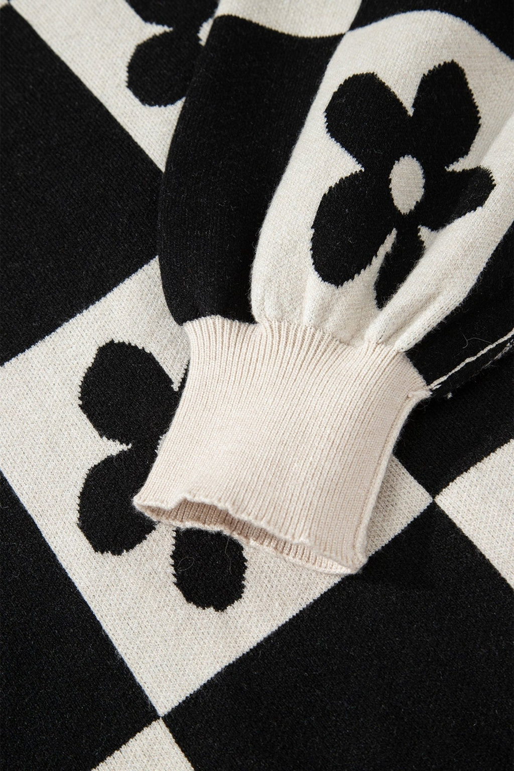 Flower Checker Henley Baggy Sweater - Rooted & Reckless Co.