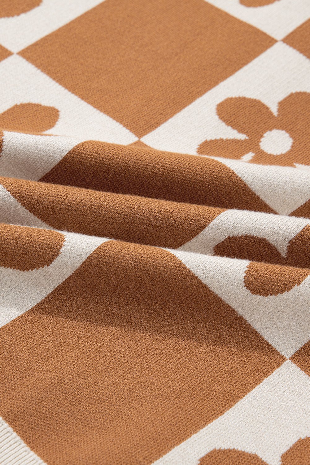 Flower Checker Henley Baggy Sweater - Rooted & Reckless Co.