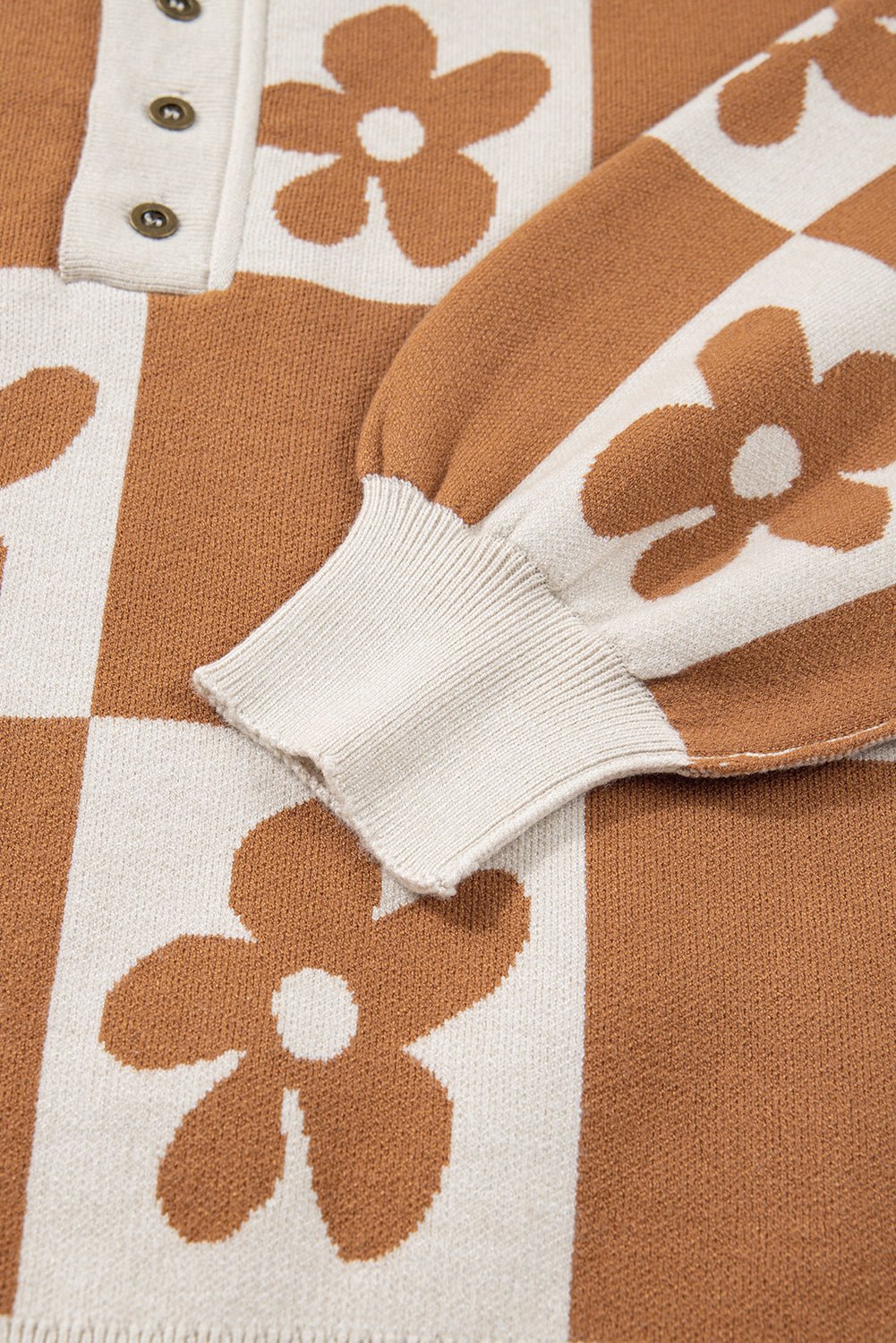 Flower Checker Henley Baggy Sweater - Rooted & Reckless Co.