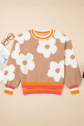Flower Colorblock Contrast Stripe Baggy Sweater - Rooted & Reckless Co.