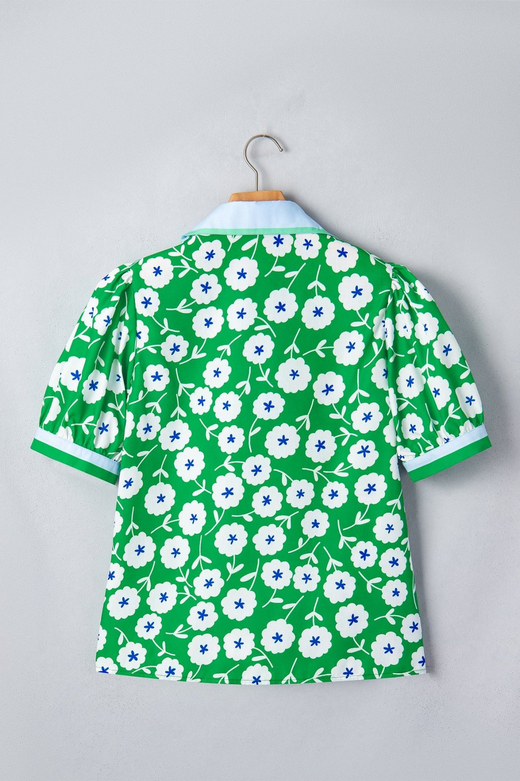 Flower Contrast Patchwork Collar Short Sleeve Blouse - Rooted & Reckless Co.