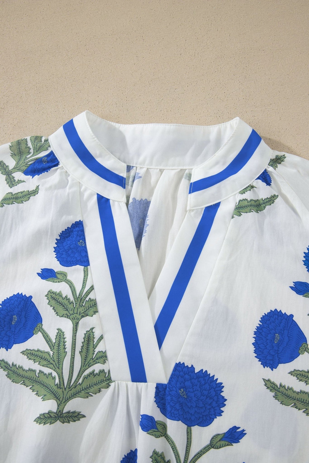 Flower Contrast V-Neck 3/4 Sleeve Blouse - Rooted & Reckless Co.