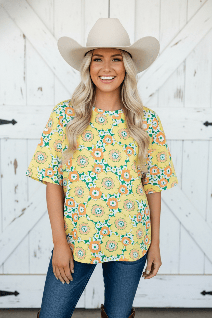 Flower Drop Shoulder Short Sleeve T-Shirt - Rooted & Reckless Co.