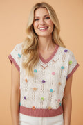Flower Embroidered Colorblock Edge Hollowed Sweater - Rooted & Reckless Co.