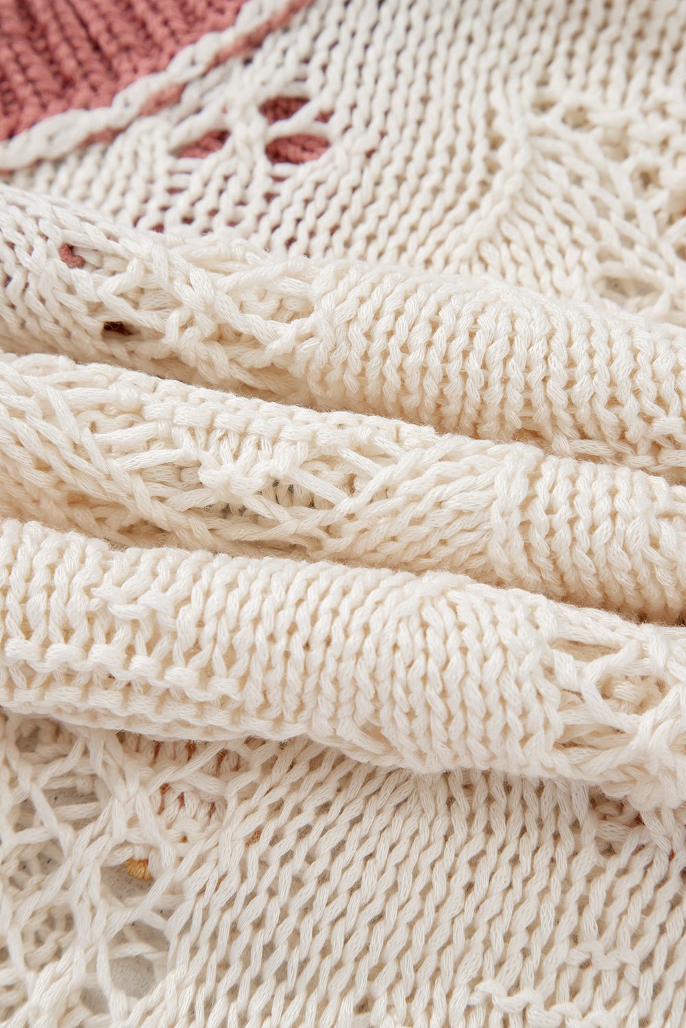 Flower Embroidered Colorblock Edge Hollowed Sweater - Rooted & Reckless Co.