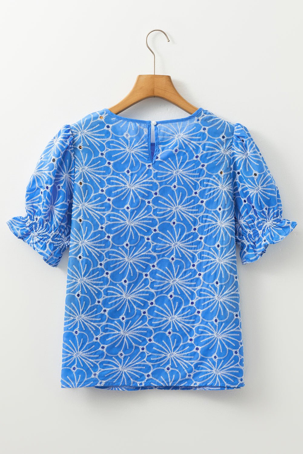 Flower Embroidered Eyelet Frilled Puff Sleeve Blouse - Rooted & Reckless Co.