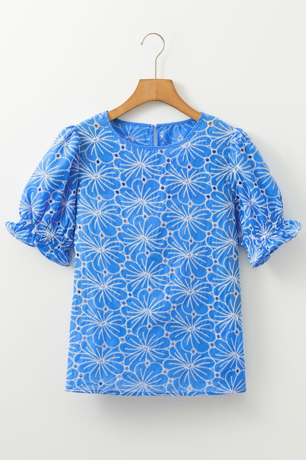 Flower Embroidered Eyelet Frilled Puff Sleeve Blouse - Rooted & Reckless Co.