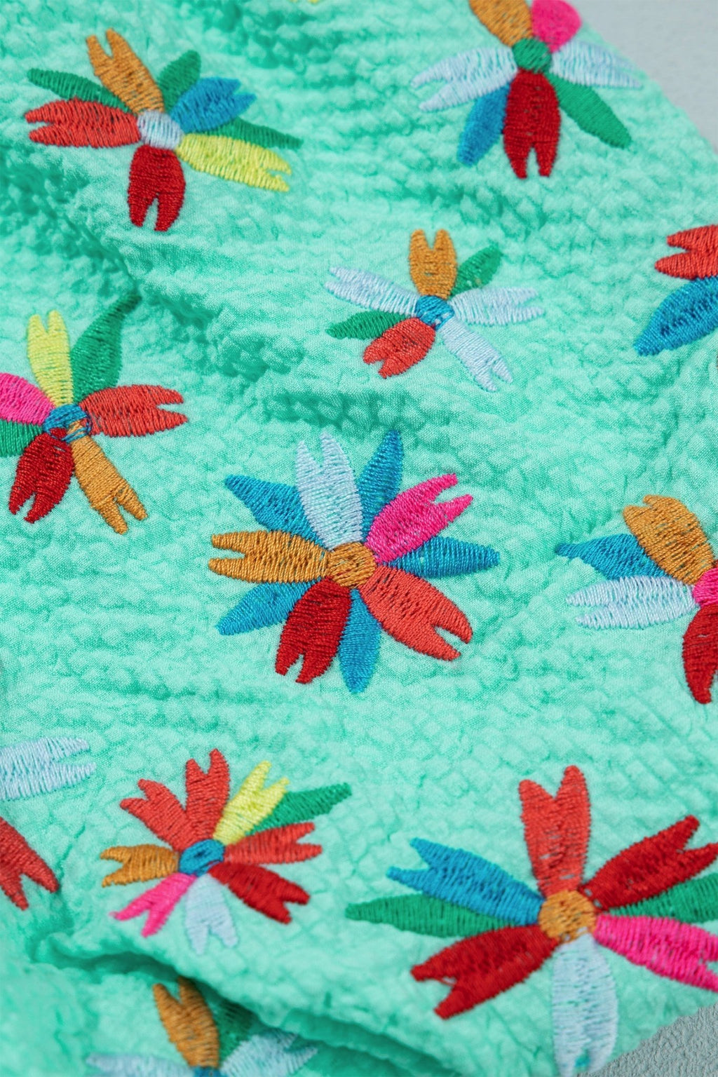 Flower Embroidered Puff Sleeve Frilled V-Neck Blouse - Rooted & Reckless Co.