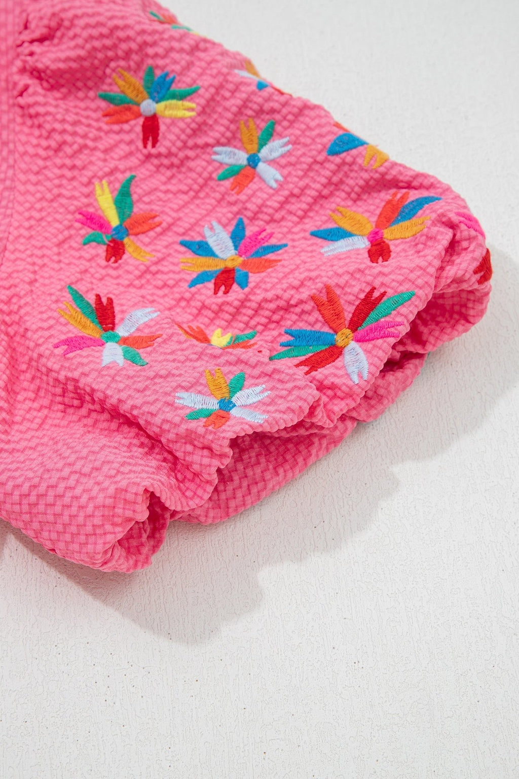 Flower Embroidered Puff Sleeve Frilled V-Neck Blouse - Rooted & Reckless Co.