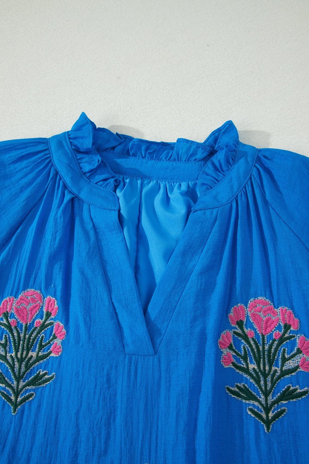 Flower Embroidered Puff Sleeve Ruffle Hem Dress - Rooted & Reckless Co.