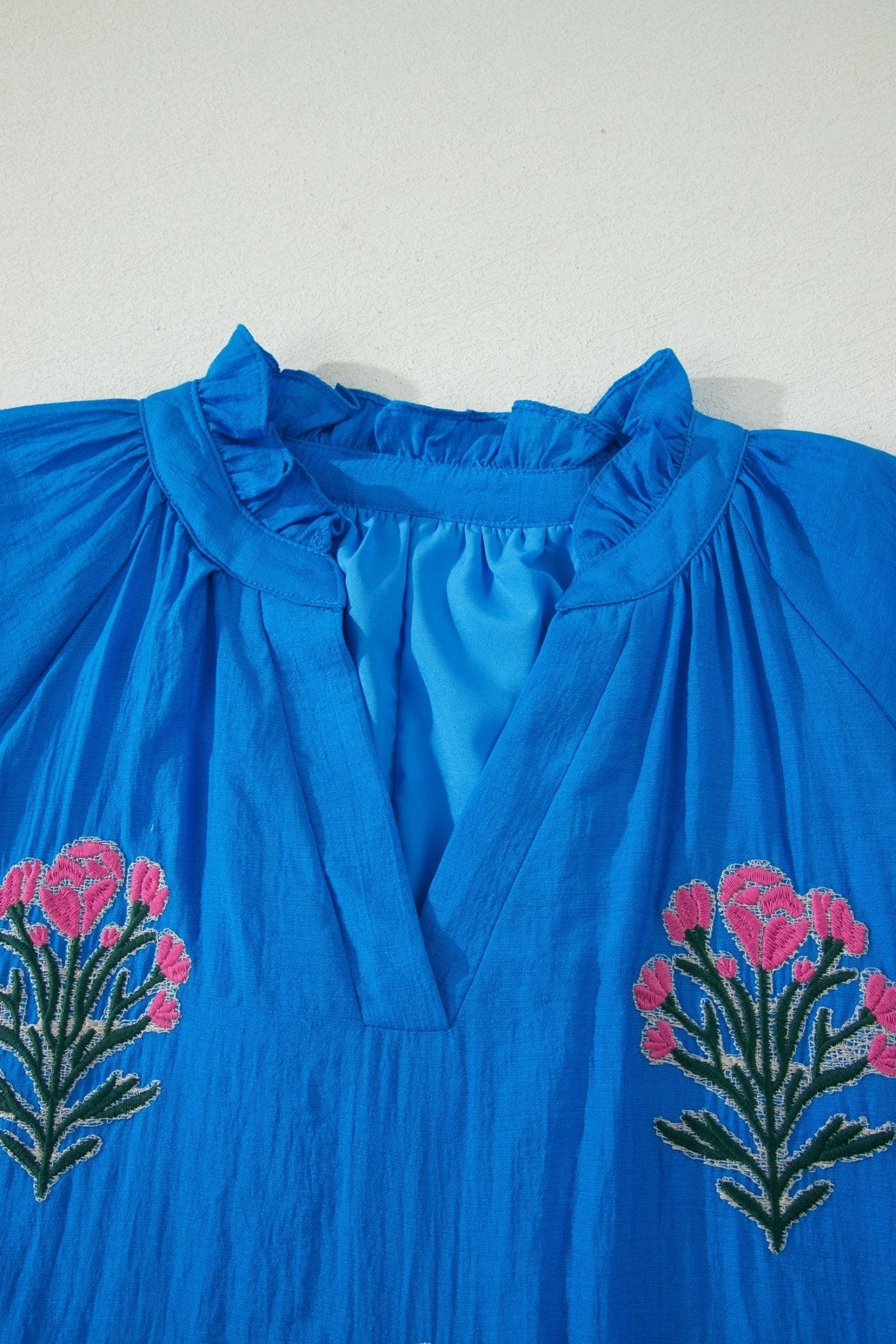 Flower Embroidered Puff Sleeve Ruffle Hem Dress - Rooted & Reckless Co.