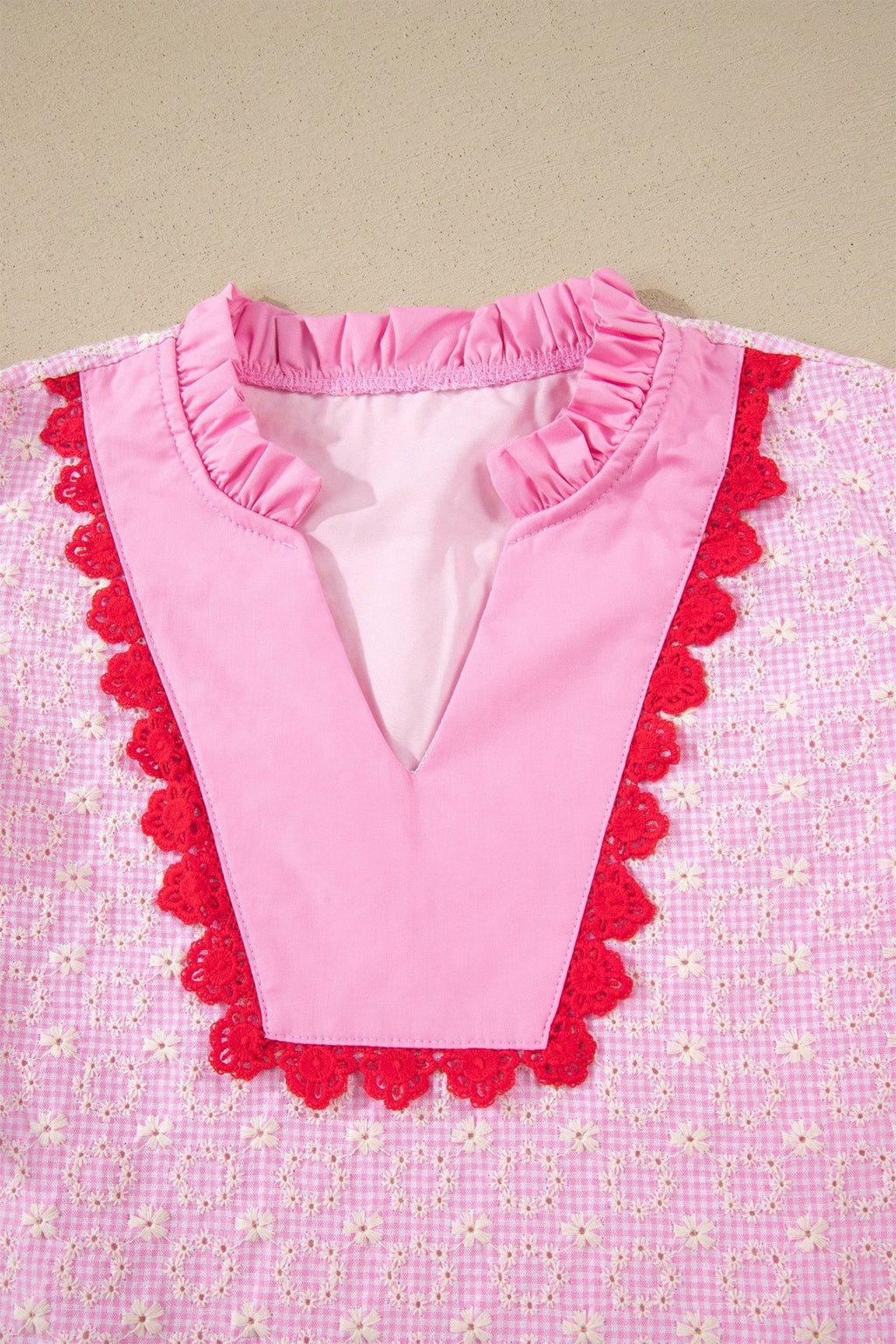 Flower Eyelet Embroidered Lace Flutter Sleeve Blouse - Rooted & Reckless Co.