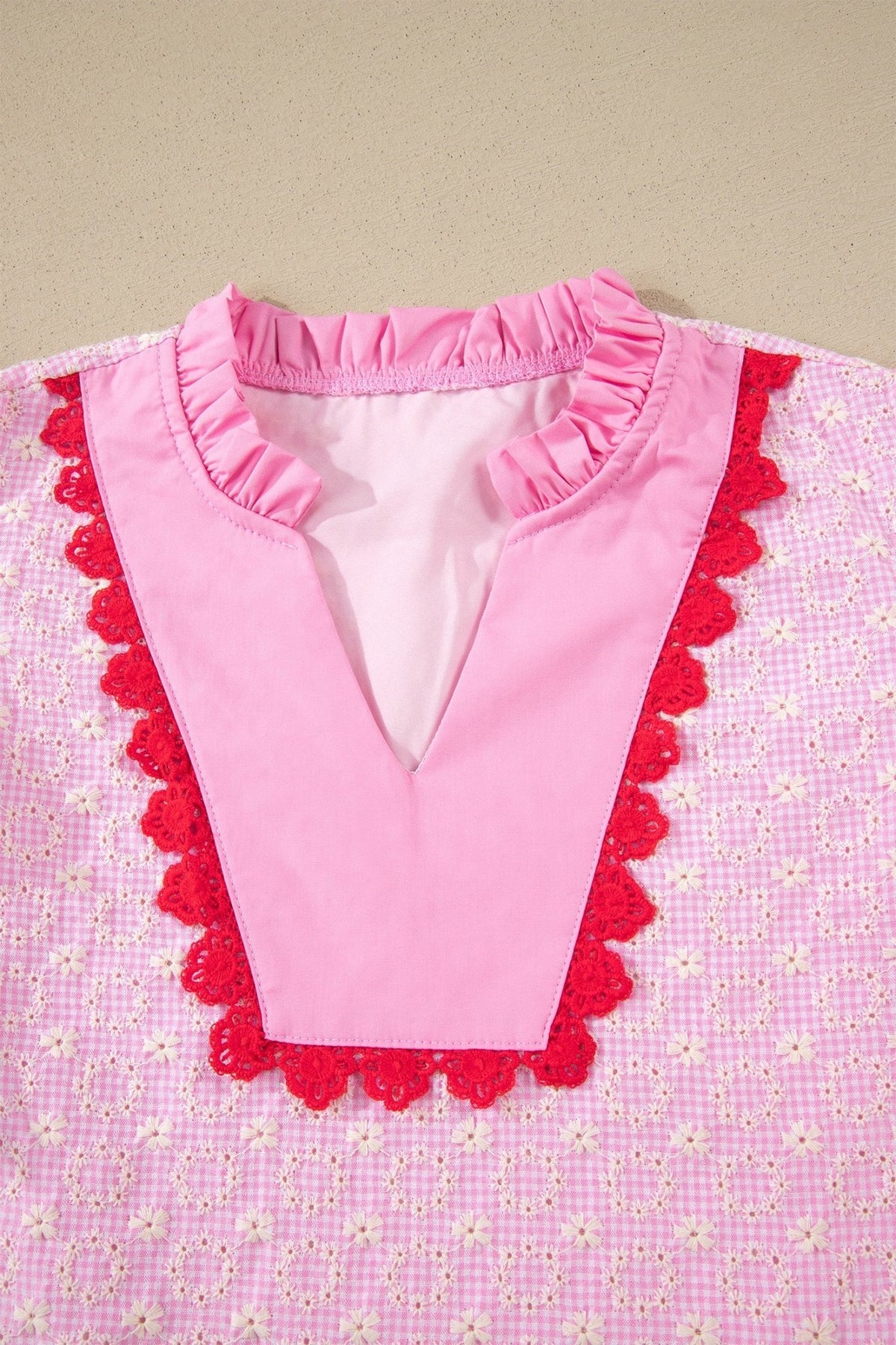 Flower Eyelet Embroidered Lace Flutter Sleeve Blouse - Rooted & Reckless Co.