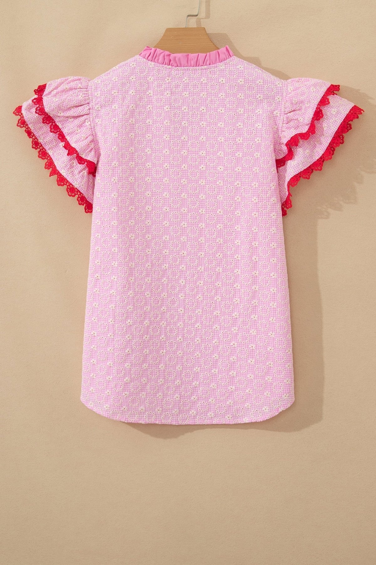 Flower Eyelet Embroidered Lace Flutter Sleeve Blouse - Rooted & Reckless Co.