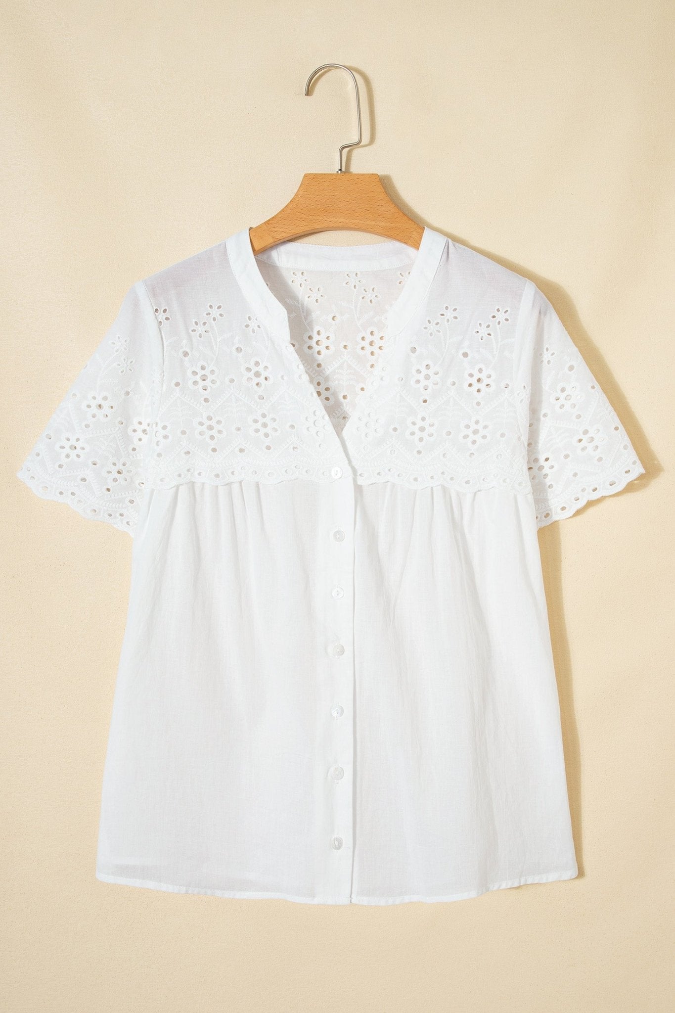 Flower Eyelet Embroidered Patchwork Sheer Shirt - Rooted & Reckless Co.