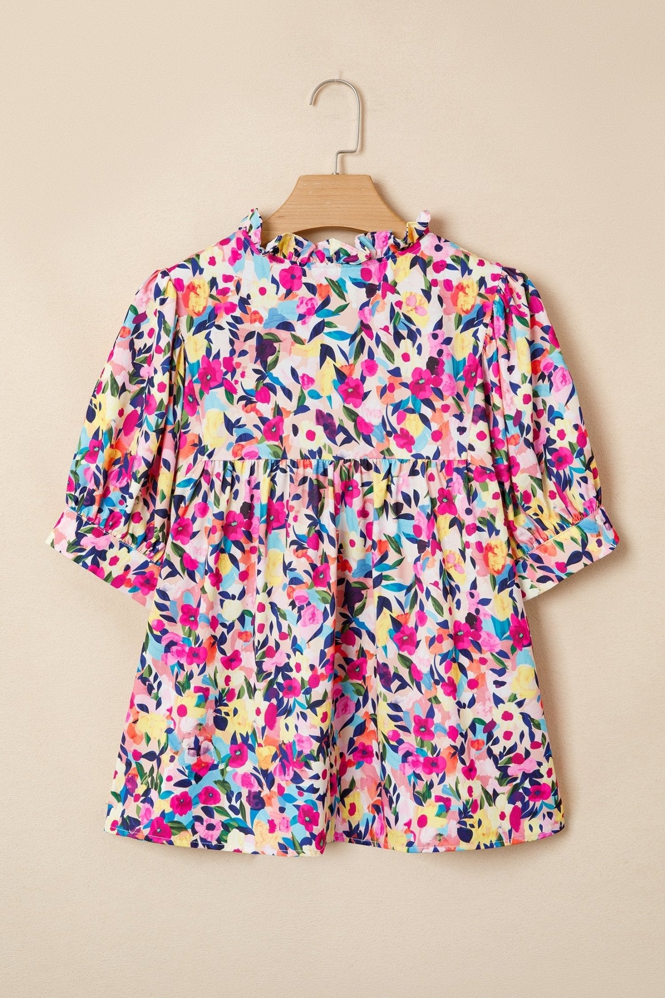 Flower Frilled Collar Puff Sleeve Blouse - Rooted & Reckless Co.