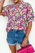 Flower Frilled Collar Puff Sleeve Blouse - Rooted & Reckless Co.