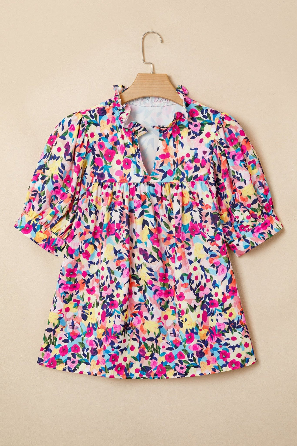 Flower Frilled Collar Puff Sleeve Blouse - Rooted & Reckless Co.