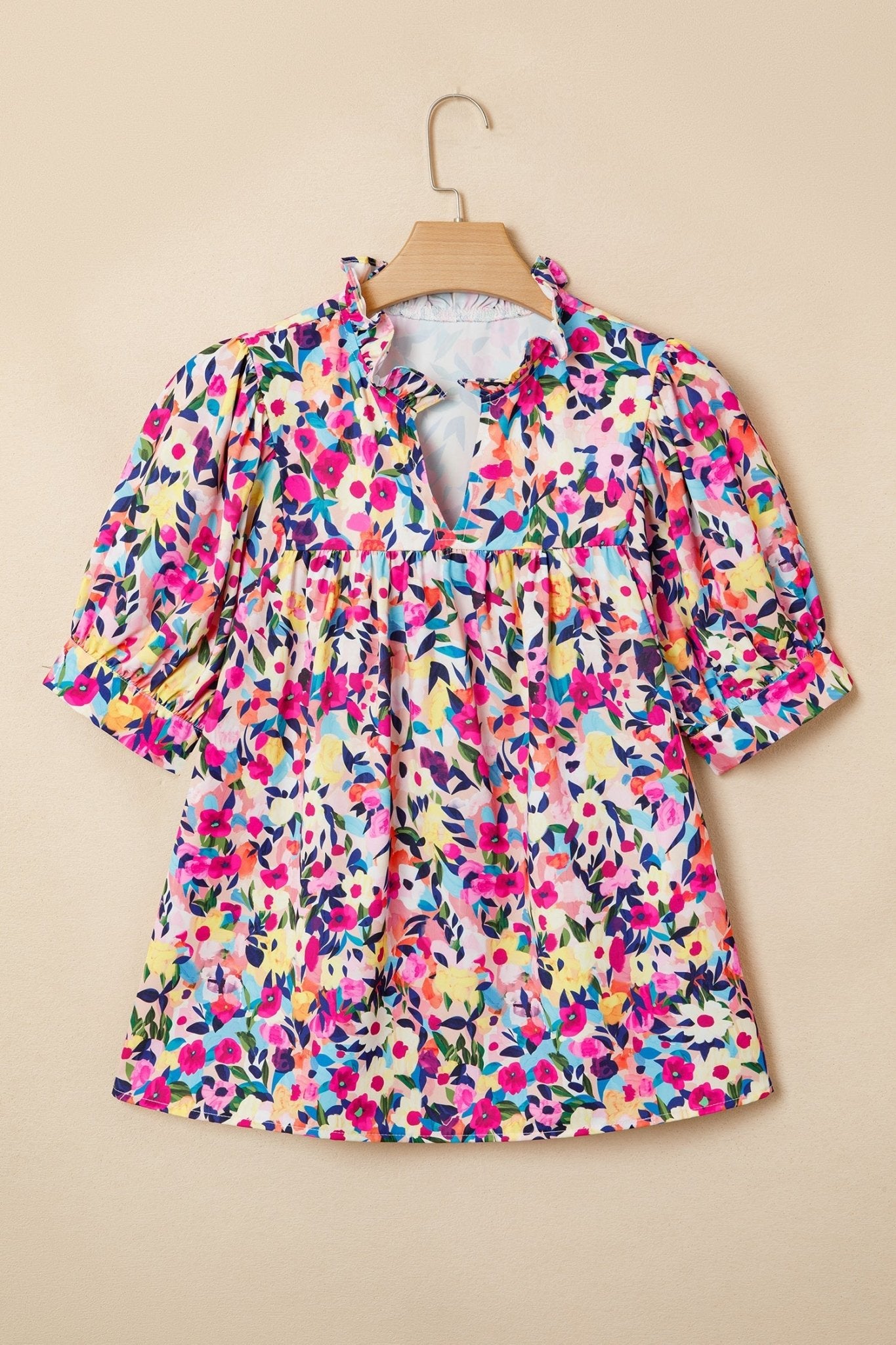 Flower Frilled Collar Puff Sleeve Blouse - Rooted & Reckless Co.