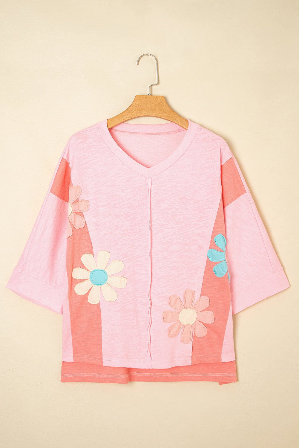 Flower Patch Exposed Seam 3/4 Sleeve T-Shirt - Rooted & Reckless Co.